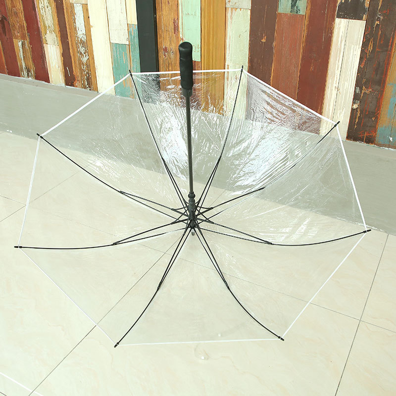 De gran tamaño de 30 pulgadas de 34 pulgadas paraguas transparente automático de mango largo paraguas recto engrosada PVC personalizado logotipo imprimible al por mayor