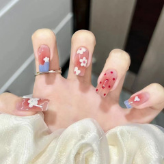 Soft girl blush manicure, cute clouds, whitening and tender wearable nails, medium flat head manicure pieces, finished nail