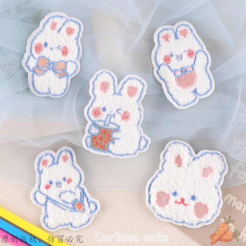 Embroidered label towel embroidery cartoon animal rabbit cloth label hand account DIY Patch clothing accessories chenille cloth stickers
