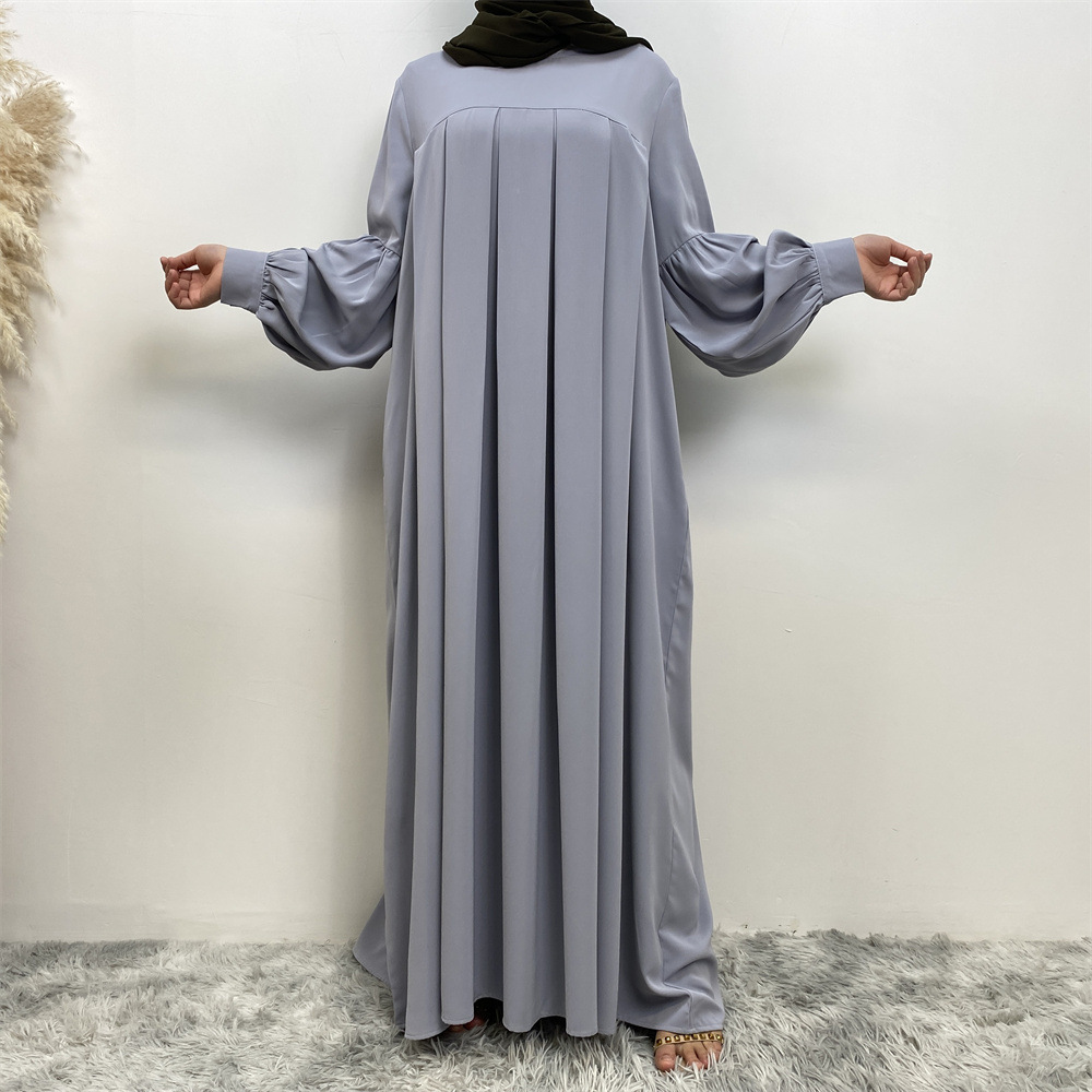 Loose Fitting Sleeved Maxi Dress Stylish Side Pockets Pleated Robe Style Design Women's Clothing_ecoleips.com