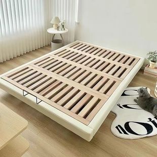 Suspension Bed Beech Wood Solid Wood Mortise and Tenon Structure Rows Skeleton Without Bedside Modern Simple Master Bedroom Double Bed Apartment Hotel