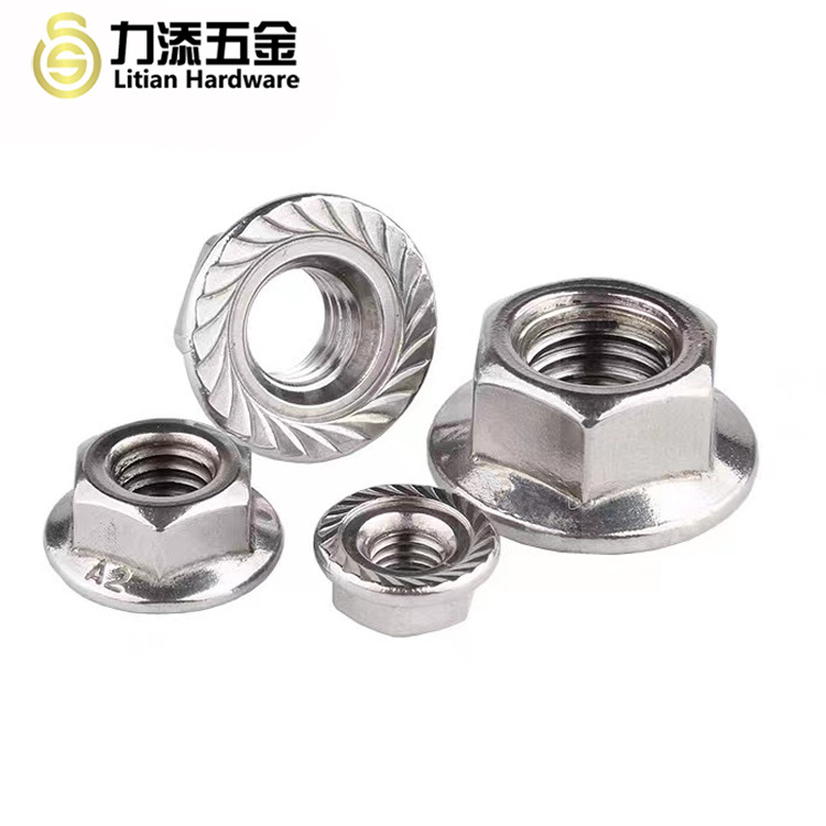 不锈钢法兰螺母DIN6923平底无齿面M3M6M8防松防滑304法兰面螺帽