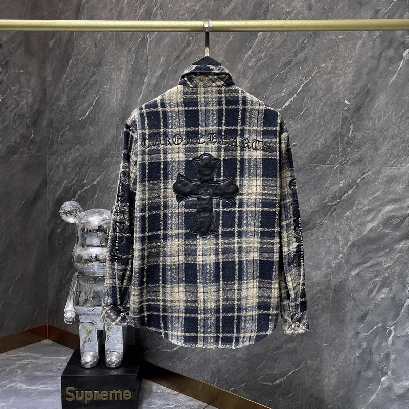 Ch Crowe 25S Spring and Summer New Style Embroidered Sanskrit Leather Cross Woolen Shirt for Men and Women Drop Shipping