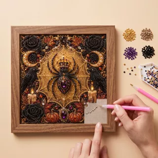 DIY万圣节珍珠艺术套装 立体3D复古万圣节装饰艺术氛围壁画珍珠画