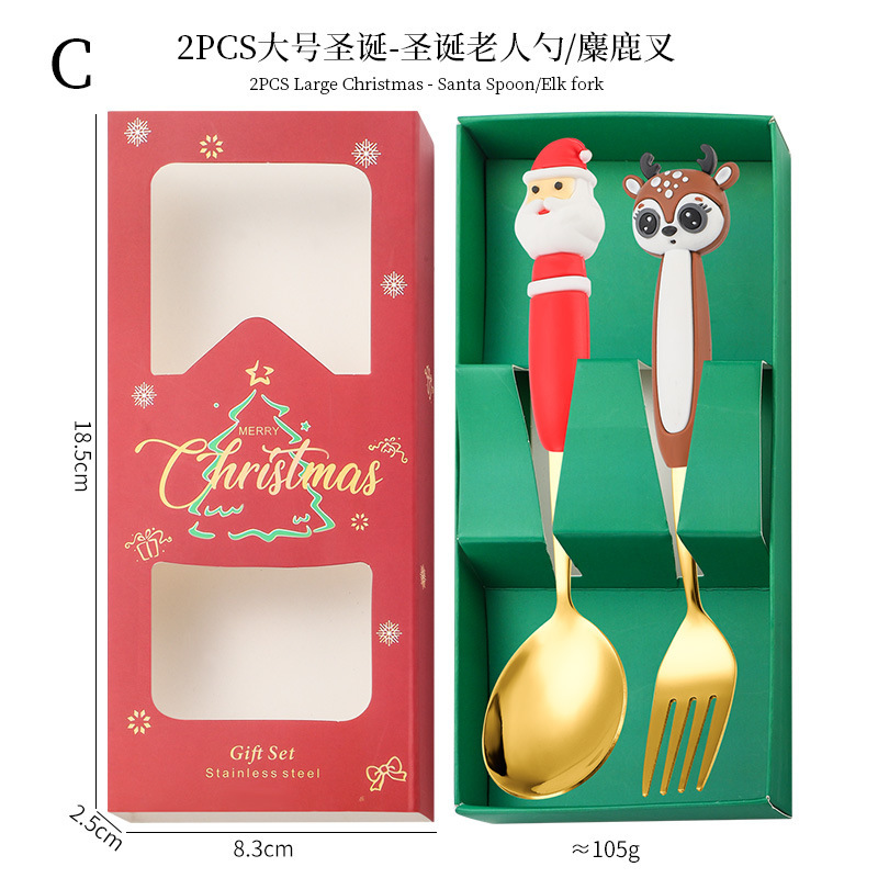 クロスボーダークリスマスカトラリーセット漫画雪だるま人形スプーンクリエイティブクリスマスデザートスプーンフォークギフト2点セット|undefined