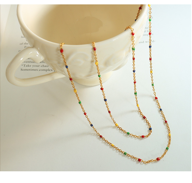 Simple Style Round Titanium Steel Enamel Plating Shell Necklace Colorza_colorza_7