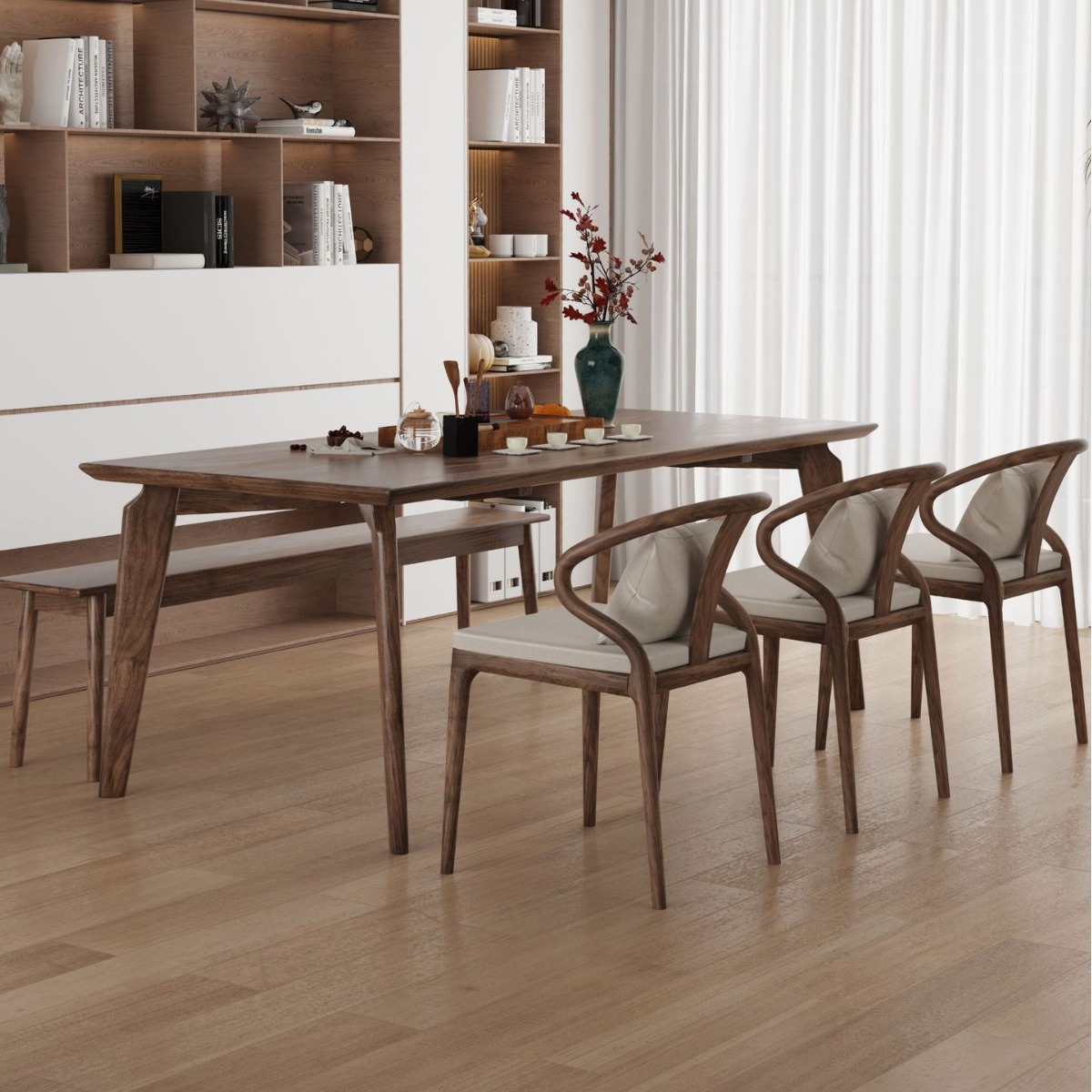 Walnut Dining Table and Chair Combination Dining Table Household Log Dining Table Rectangular Tea Table Desk New Chinese Elm Table