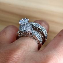 跨境Temu双层微镶锆石套戒奢华派对婚庆手戒指镂空设计双戒叠戴