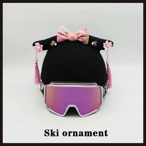 Cartoon Cute Creative Pink Bowknot Plaid Wool Hat Cover Skiing Skating Helmet