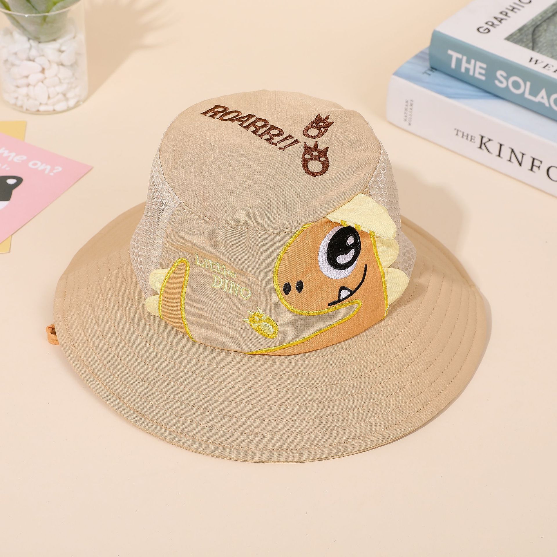 Bebé niños verano nuevo pescador sombrero fino lindo dinosaurio bordado protección solar sombrero pescador