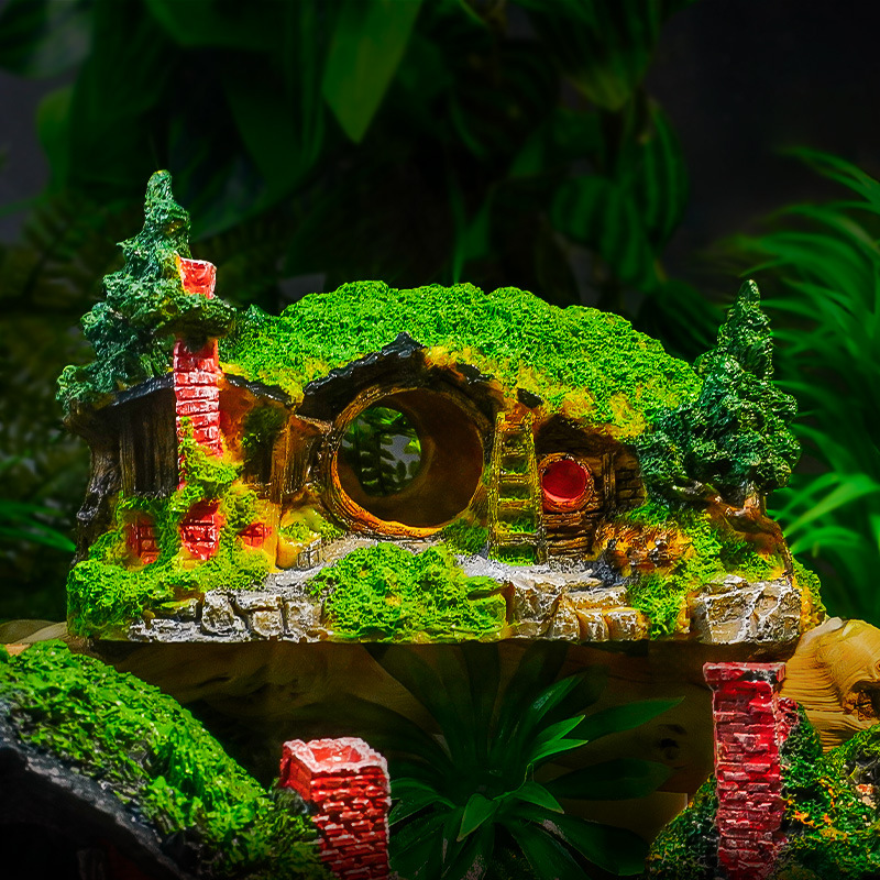 Decoración de paisajismo para acuarios, muy vendida en el extranjero, casa de paja de resina, simulación de cabaña de paja, artesanías y adornos acuáticos