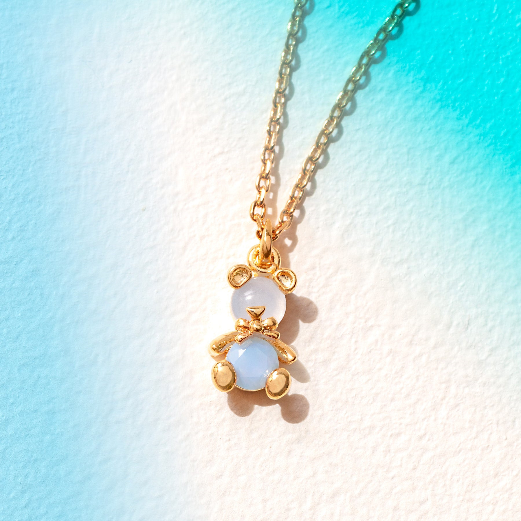 Korean cute bear pendant copper inlaid opal copper necklace wholesale