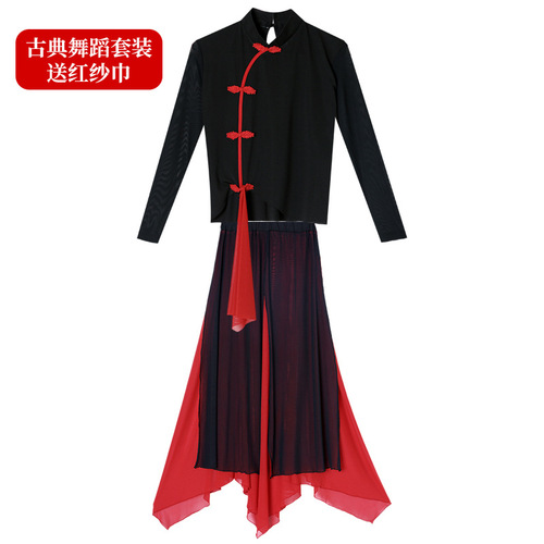 Chinese classical dance dance costume long-sleeved mid-sleeve suit modern dance gauze body elegant performance costume 2302