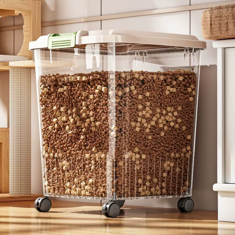 Бочка для хранения корма для кошек, герметичная банка для корма для собак с крышкой, защищенная от насекомых и влаги лиофилизированная коробка для хранения домашних животных, прозрачная бочка для хранения корма на колесах