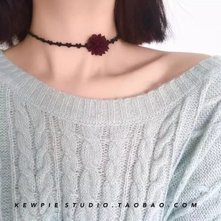 Japanese and Korean Style Simple Black Lace Collar Women's Neck Strap Clavicle Chain Niche Design High-grade Harajuku Neck Strap Heart-shaped Flower