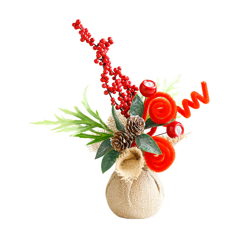 Frutas rojas de Navidad de venta transfronteriza decoración de lienzo decoración de árbol de Navidad decoración de escena decoración fábrica de decoración cabello recto