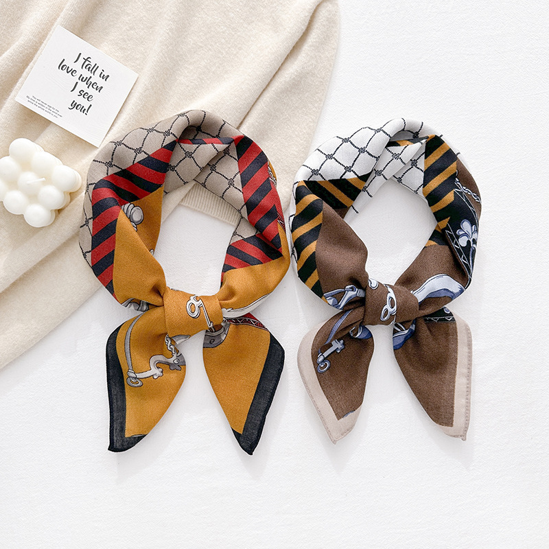 Herringbone toallas cuadradas primavera y otoño japonesa y coreana tendencia artística bufandas de seda delgadas mujeres profesionales temperamento bufandas