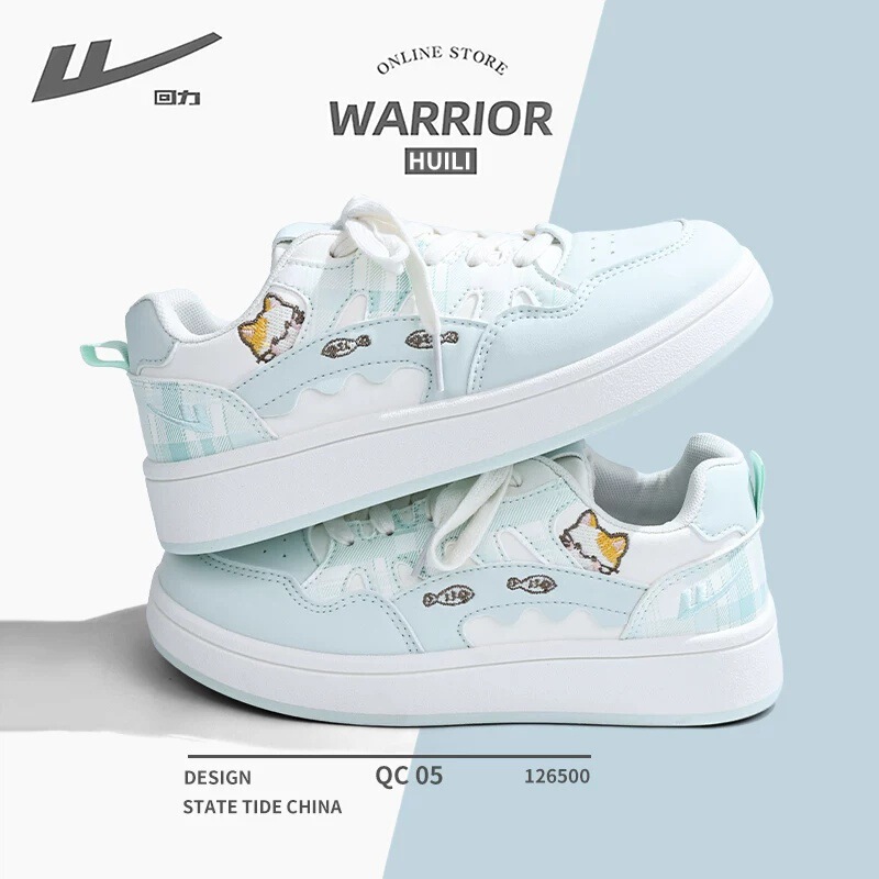 Warrior Cute Kitten Sneakers for Women 2026 Spring New Mesh Breathable Versatile Casual Shoes Thick-Soled White Shoes for Women