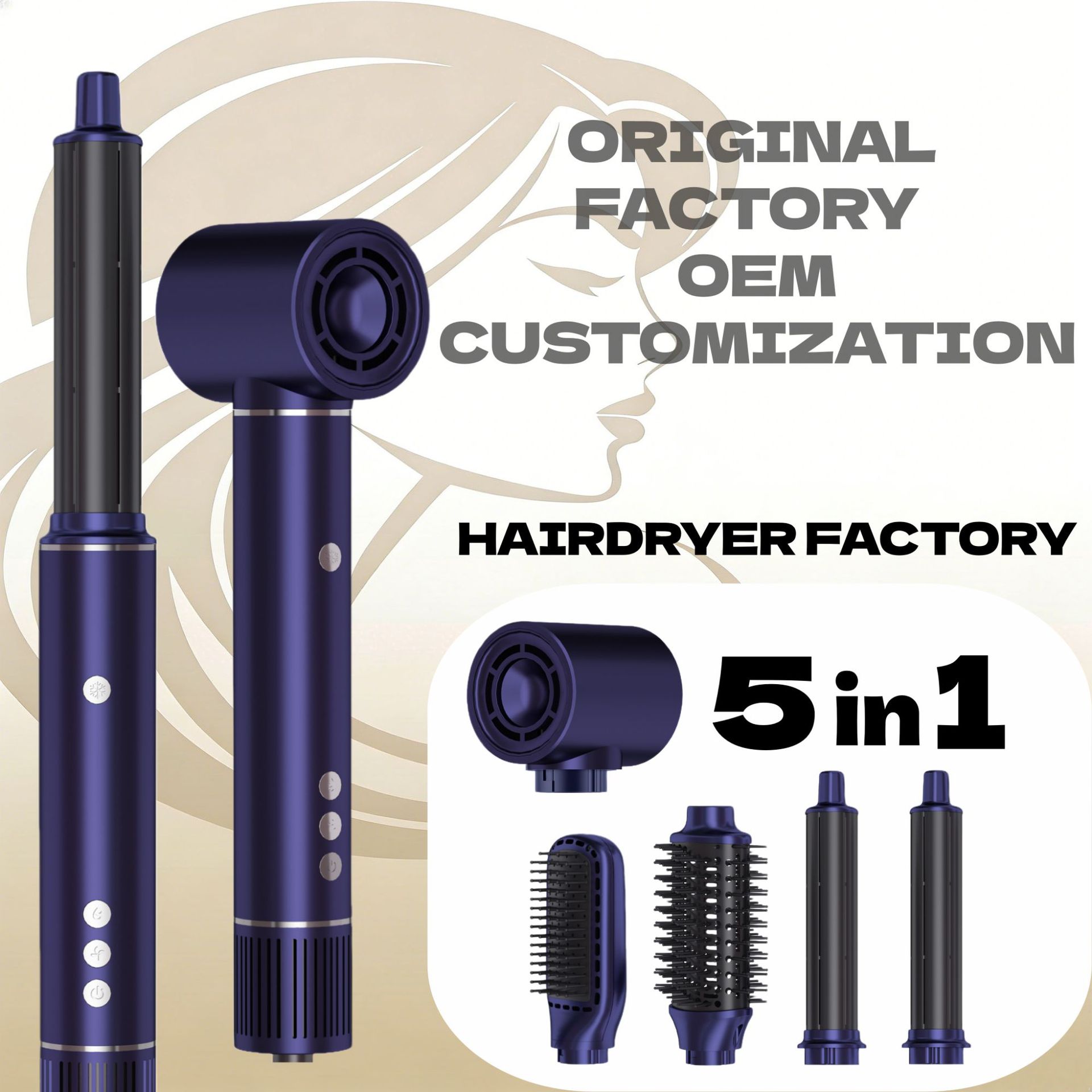 국경을 넘는 새로운 5-in-1 열풍 브러시, 고속 음이온 에어 헤어컬링 아이언, 직열 열풍 스타일링 브러시, 헤어드라이어