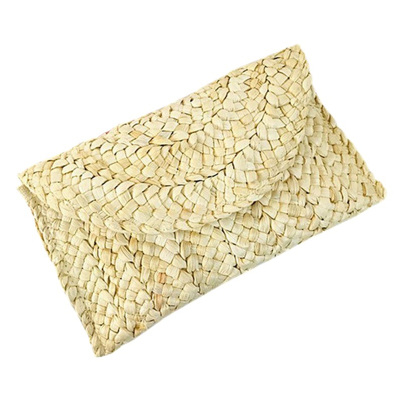 New Corn Fur and Straw Woven Bag Clutch Bag Women's Large Capacity Clamp Bag Handmade Woven Bag Mobile Phone Bag Coin Purse Japanese and Korean Style