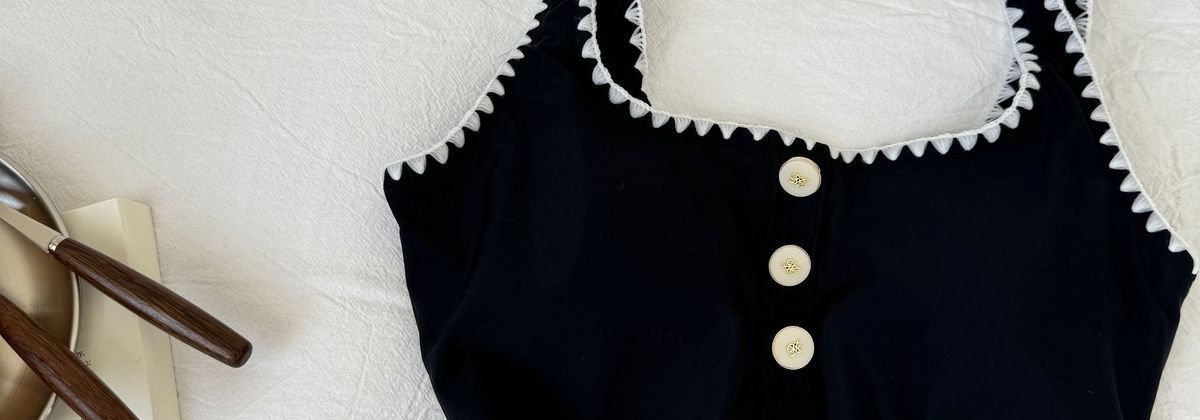 GraceChic Nuovo costume da bagno intero retrò con bordo a gancio all'ingrosso per donna, scollo quadrato di alta qualità, stile europeo e americano, semplice, nero, caldo_voghion.com