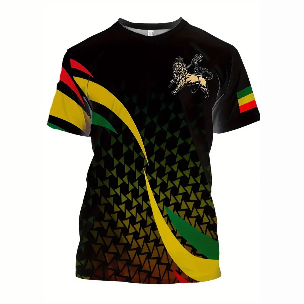 Deportes de verano para hombres Camiseta suelta transpirable de manga corta con cuello redondo Color de contraste geométrico Venta caliente Impresión 3D