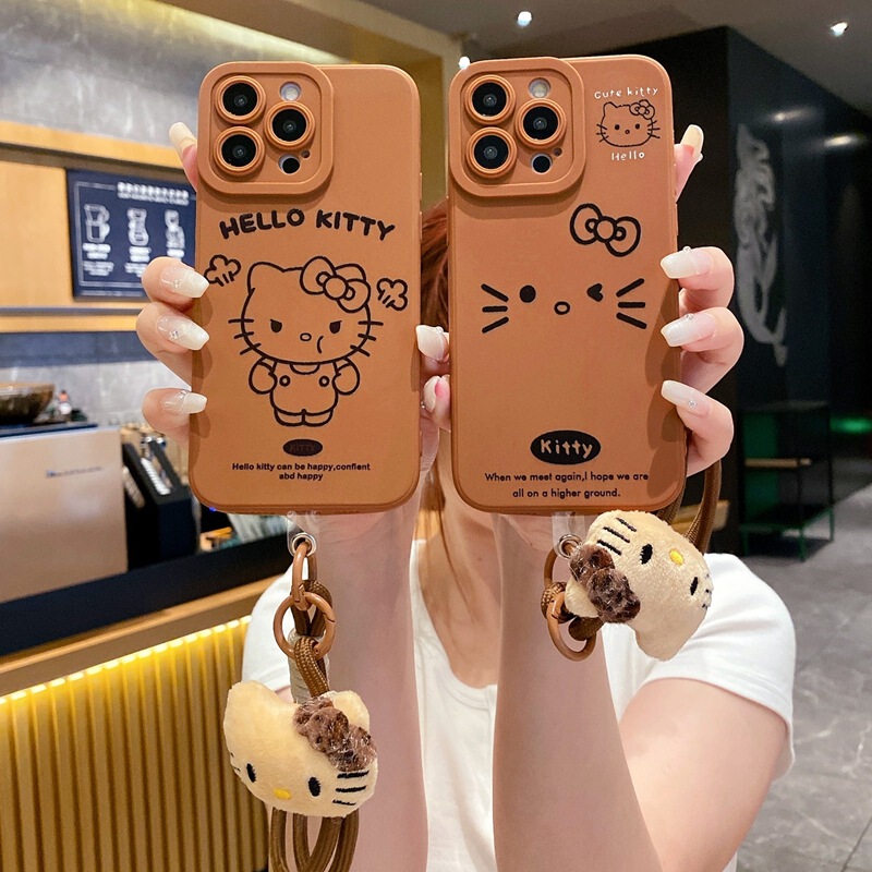 Japanese and Korean Cartoon Suitable for Samsung A36 Mobile Phone Case Brown Kitty Cat S25Ultra Cartoon Plush Bracelet A06S