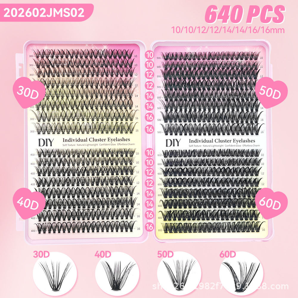 Europeas y estadounidenses falsas pestañas 30D40D50D transfronterizas DIY 32 filas 640 ramas de pelo grueso libro de pestañas de comercio exterior