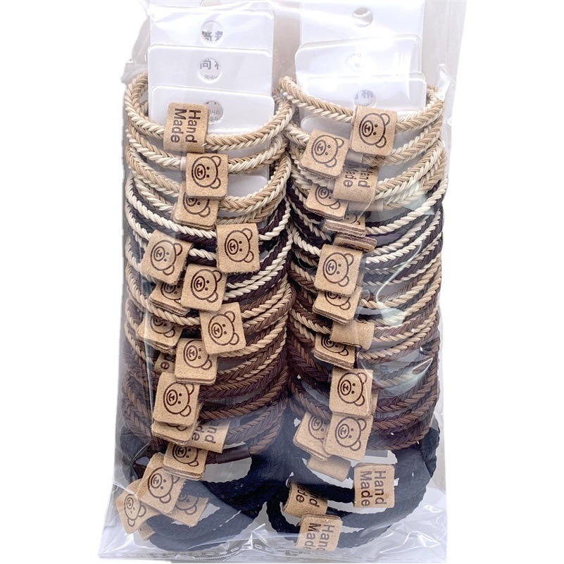 Descuento 4 tarjetas estilo coreano leche té color lindo paño etiqueta banda de pelo banda de goma de las mujeres del lazo del pelo cuerda de pelo 2 yuanes tienda accesorios