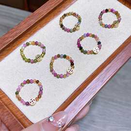 新款设计 天然碧玺钱币戒子女孩工厂批发饰品