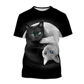 休闲有趣可爱的猫3D印花跨境新款男女同款休闲短袖t恤厂家直销