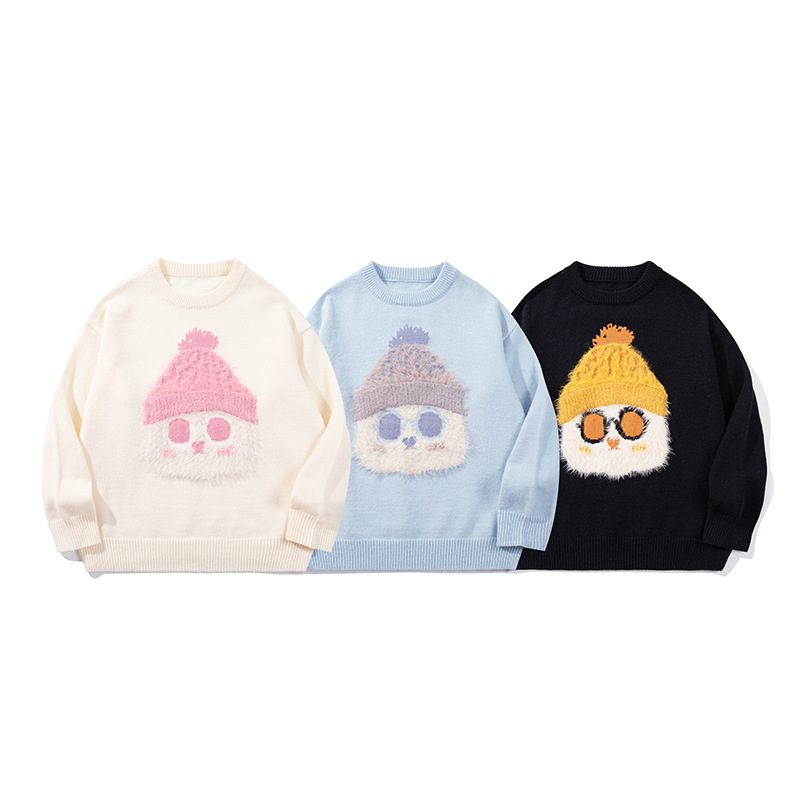 YWFG ropa de mujer americana encantadora dibujos animados 2024 Año Nuevo otoño pareja superior versátil cuello redondo manga larga jersey image 5
