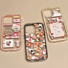 ラベルかわいいキティ iPhone15/16 携帯電話ケース Apple 14 ツーインワン 13 カラーエッジ 12 漫画 11