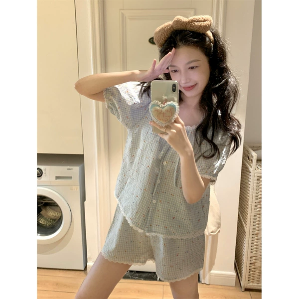 Blue shorts, with short sleeve