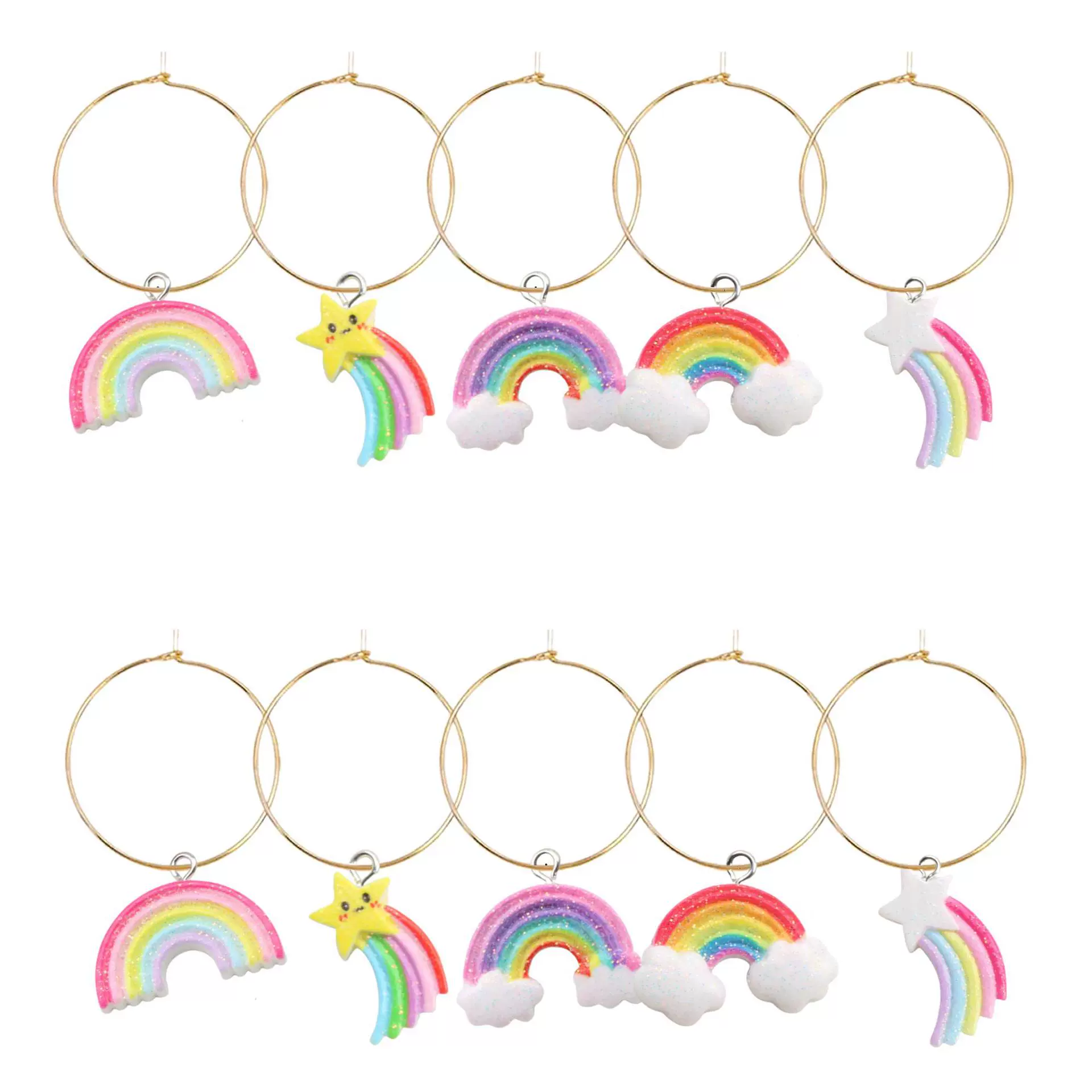 Наклейка-подвеска для бокала, украшение для вечеринки с вином, из смолы, с блестками, разноцветными звёздами, облаками и радугой, Etsy