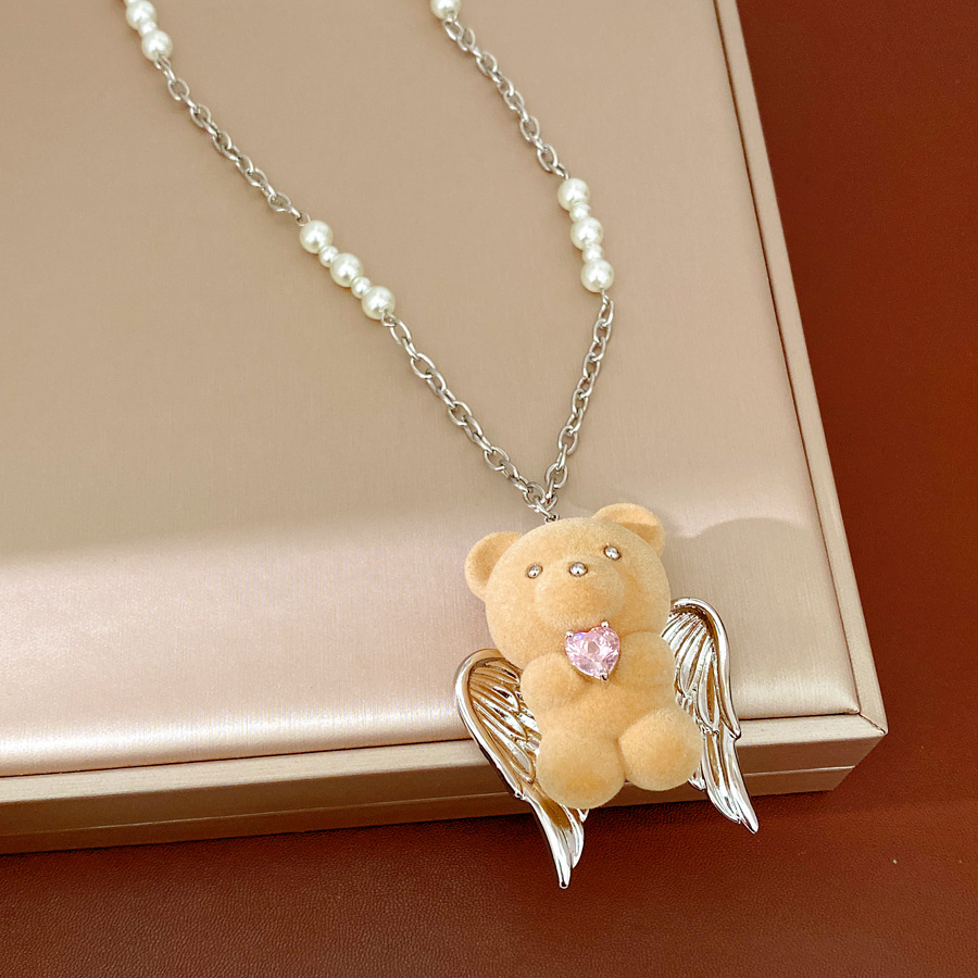 Cuentas de zircón flocado collar de perlas de oso temperamento casual universal cadena de suéter de lujo ligero conjunto de joyería de lujo