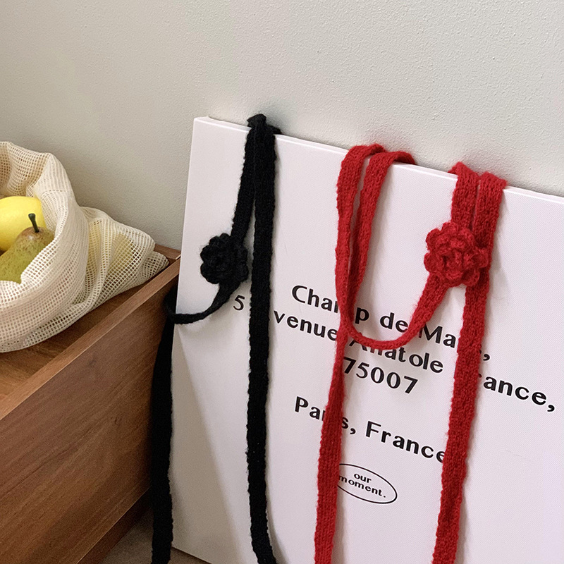 Nicho coreano estereoscópico rosa pura bufandas de gancho de flores chicas calientes de moda con bufandas delgadas y largas