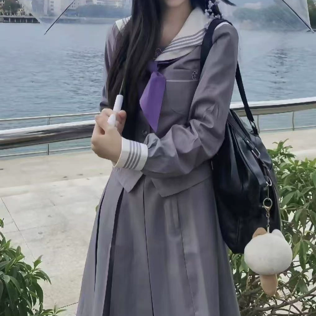 Серый фиолетовый костюм JK униформа японский костюм для моряков с длинными рукавами