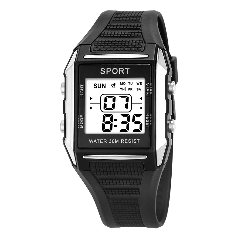 Reloj multifuncional transfronterizo nocturno deportivo impermeable hombre cuadrado ligero y delgado reloj electrónico de moda juvenil spot