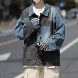 设计感牛仔外套男款春秋季重磅潮牌宽松工装上衣美式翻领休闲夹克