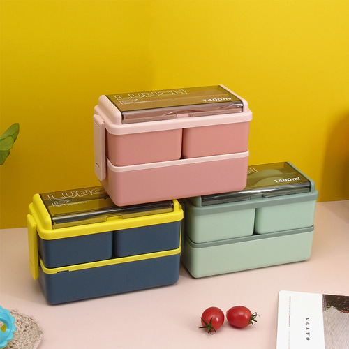 Japanese lunch box with good appearance, insulated lunch box set, student plastic lunch box, microwave oven, double-layered lunch box