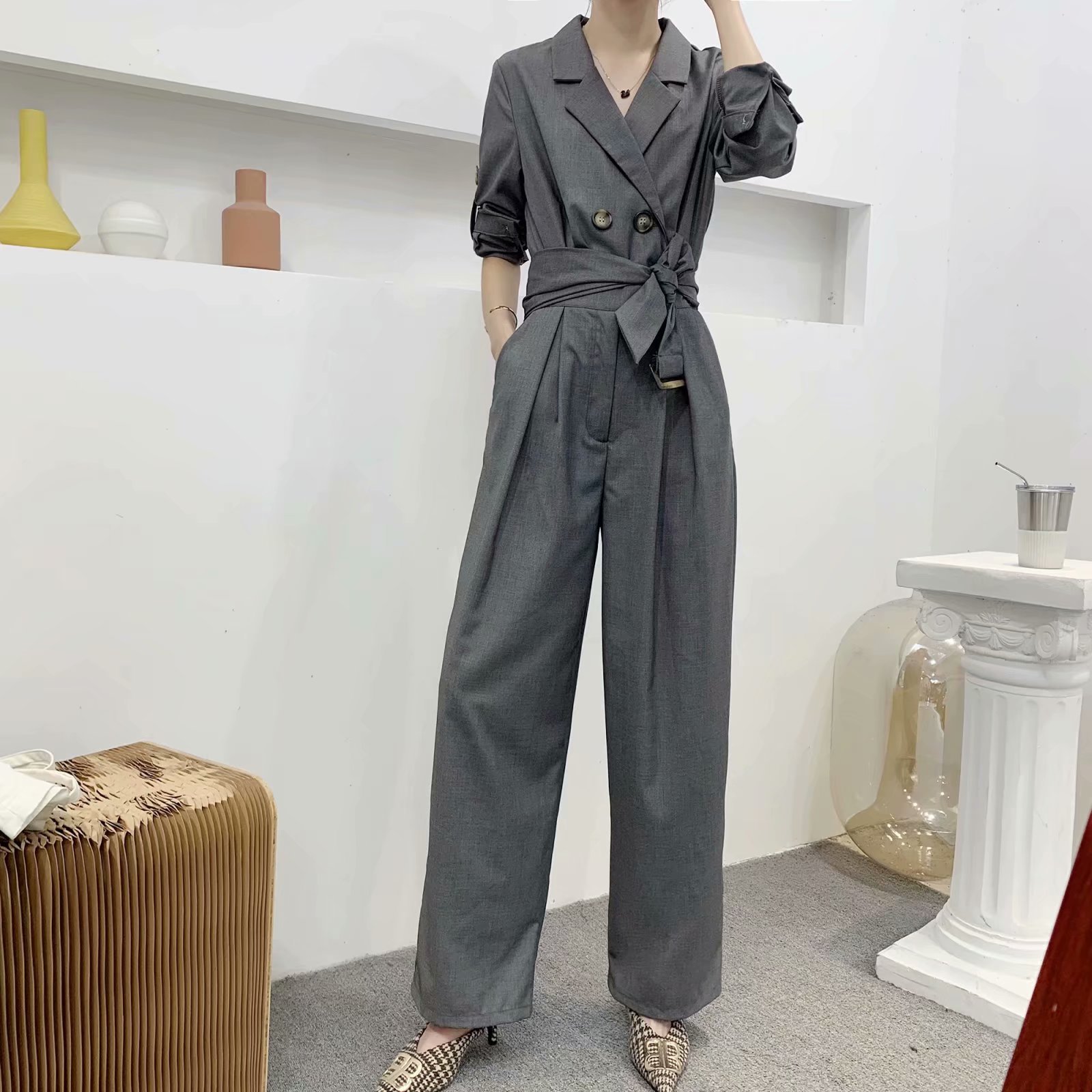 retro casual wide leg tooling jumpsuit  NSAM42370