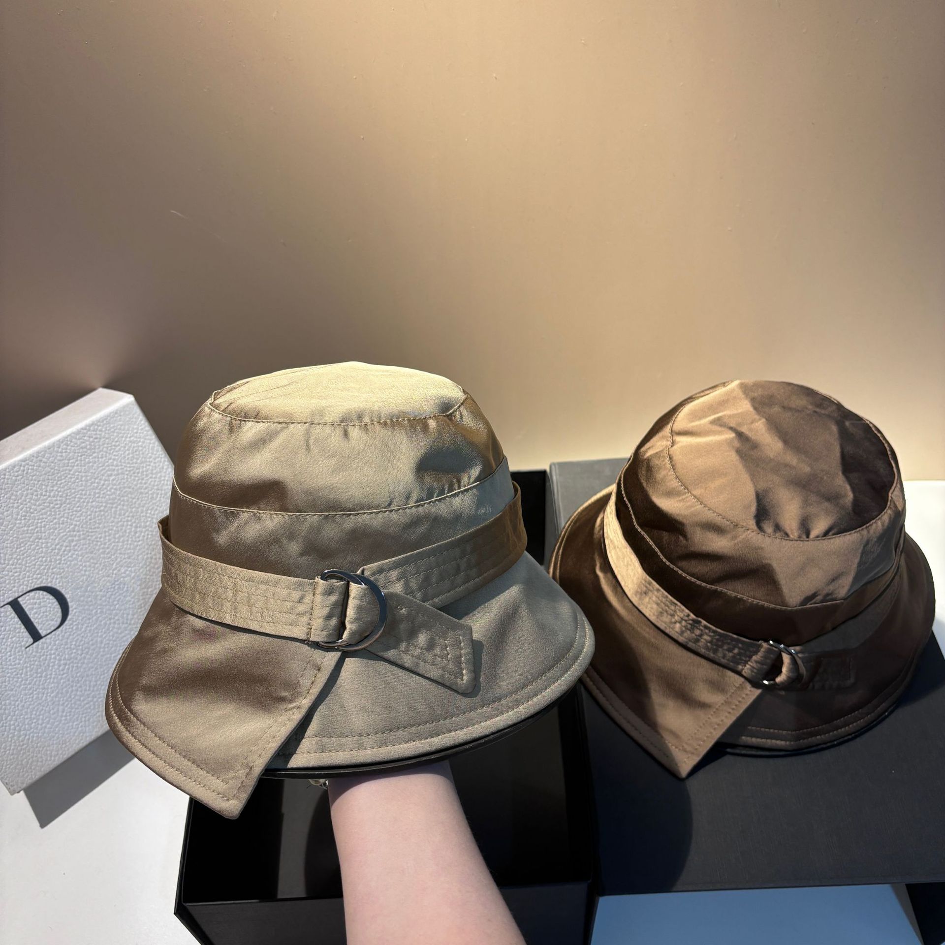 Spring/Summer New Acetate Fabric Belted Bucket Hat - Fashion Casual Youthful Versatile Luxury Designer Hat For Women - Thumbnail 3