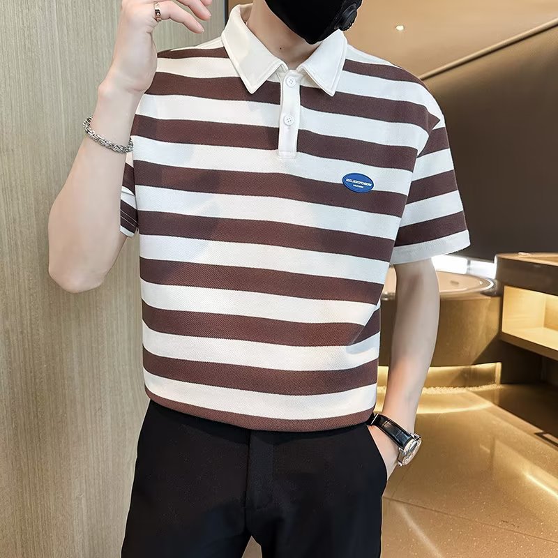 Camiseta de verano solapa polo de manga corta marca de moda masculina estilo coreano delgado tendencia 2024 nueva camiseta de todo fósforo