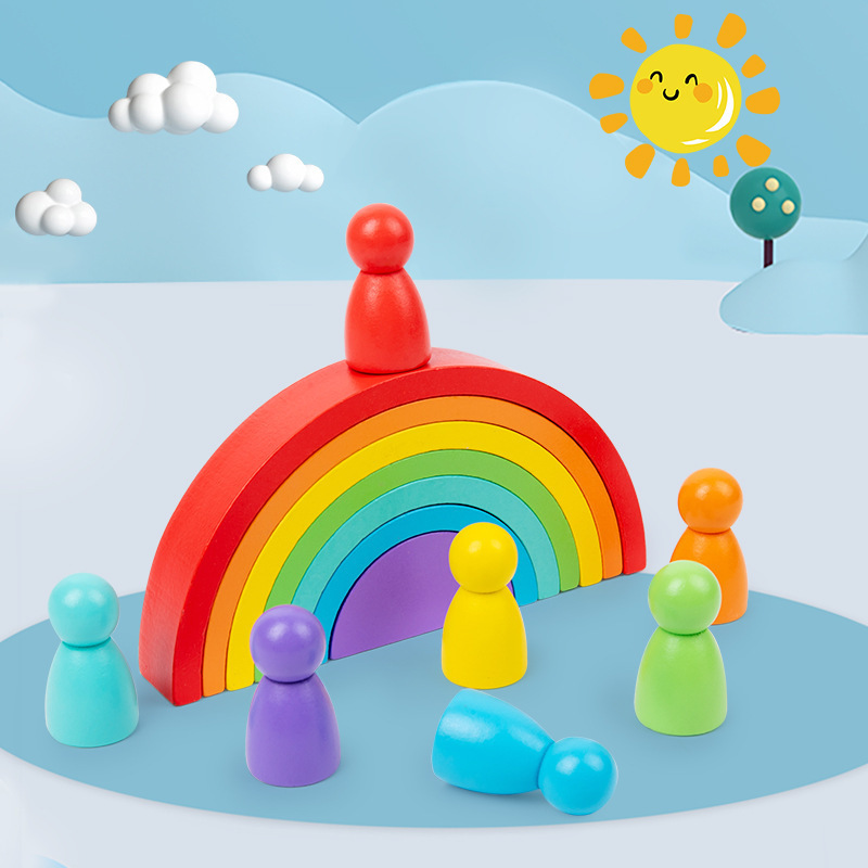 儿童幼儿园积木彩色木质叠叠乐百变拼搭益智玩具彩虹桥彩虹房