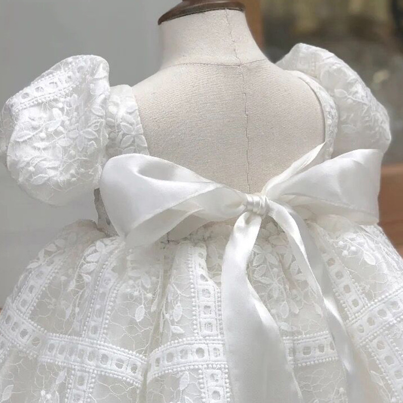One-Year-Old Baby Girl Dress Tutu Skirt 2026 White Flower Girl Wedding Princess Dress Children's Birthday Dress Wholesale