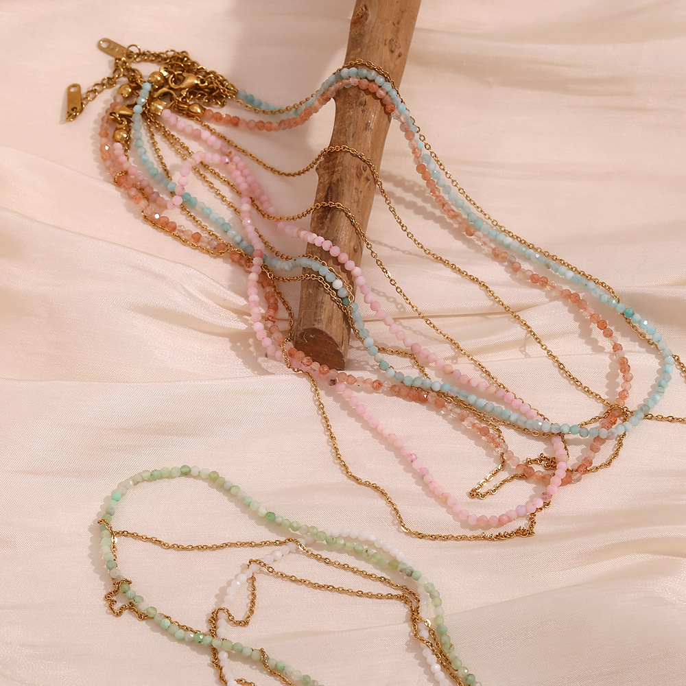 Natural Stone Beaded Stainless Steel Layered Necklace