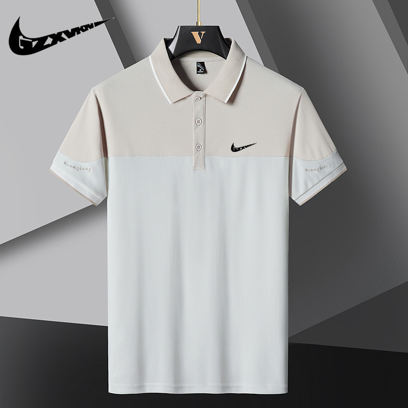 Men's 2024 Summer New Polo Shirt Men's Business Slim-fit Color-matching Ice Silk Quick-drying Trendy Brand Polo Shirt for Teenagers