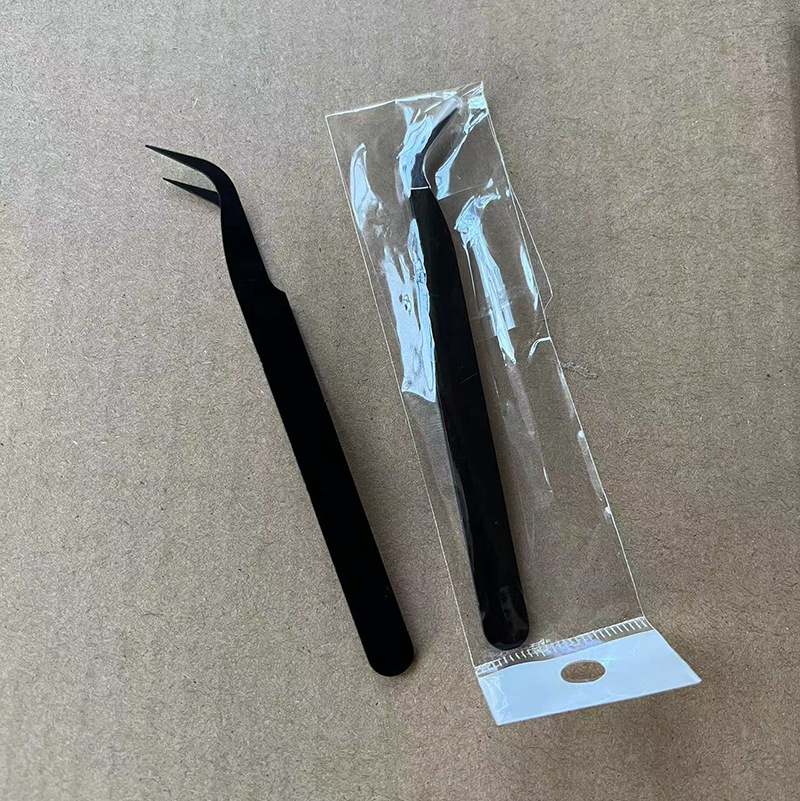 Pinzas para pestañas de acero inoxidable, punta curva, rosa