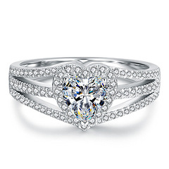 European and American 3-Row Diamond Heart-Shaped Ring | WISH Foreign Trade Ring | Micro-Pave Surrounding Diamonds | Full-Diamond Engagement Ring